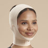 Marena Recovery style FM300-B medium coverage, mid neck length compression face mask side view in beige shown on female model