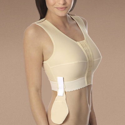 Marena Recovery style FVNSP sleeveless compression vest with pouch, side view in beige