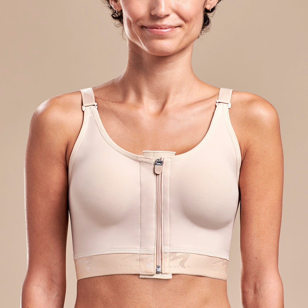 FlexFit™ High Coverage Zip-Front Bra -BNRZ Front view, in Beige