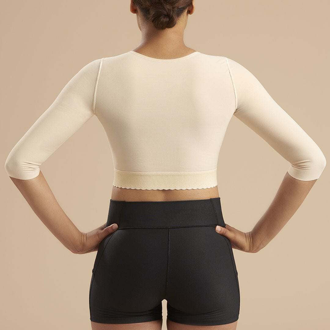 Marena Recovery style GFVM 3/4 sleeves compression vest, front view in beige