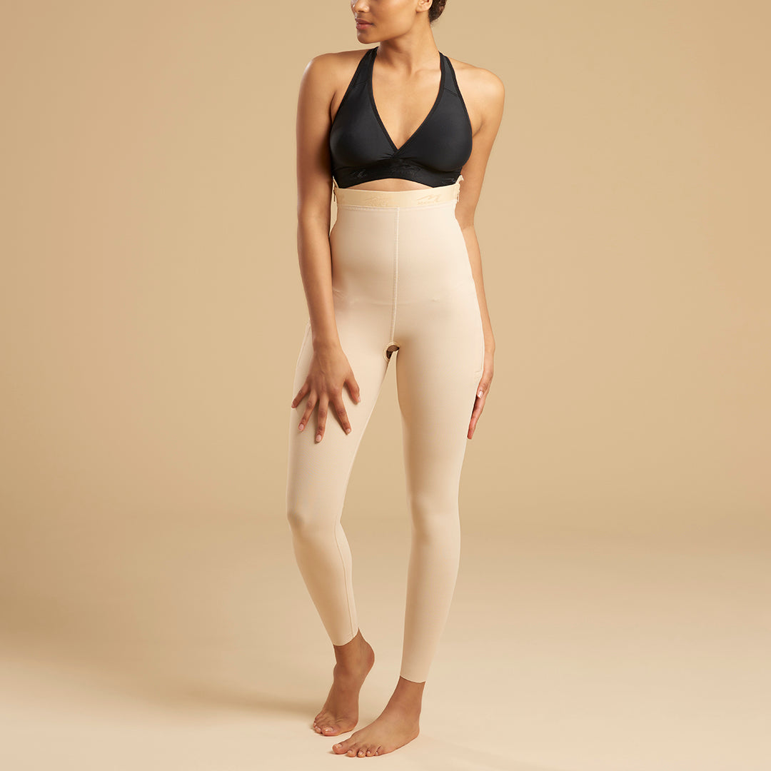 Marena Recovery style LGL ankle length compression girdle, front view in beige