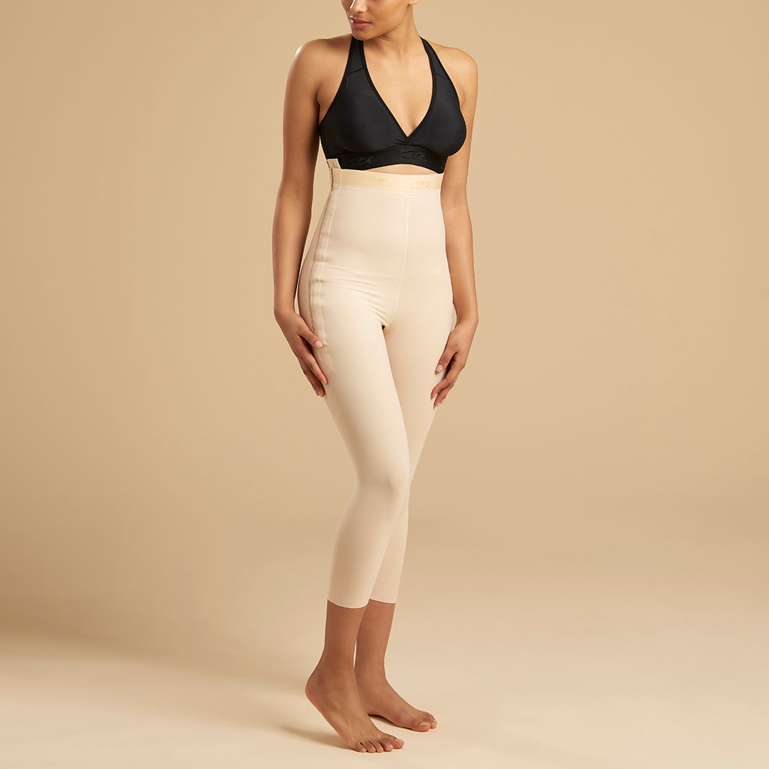 Marena Recovery style LGM calf length compression girdle, front view in beige