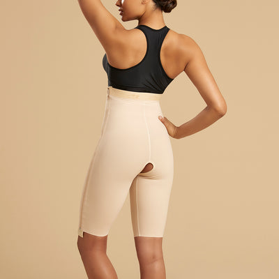 Marena Recovery style LGS-SZ Thigh length compression girdle with separating zipper, back pose view in beige