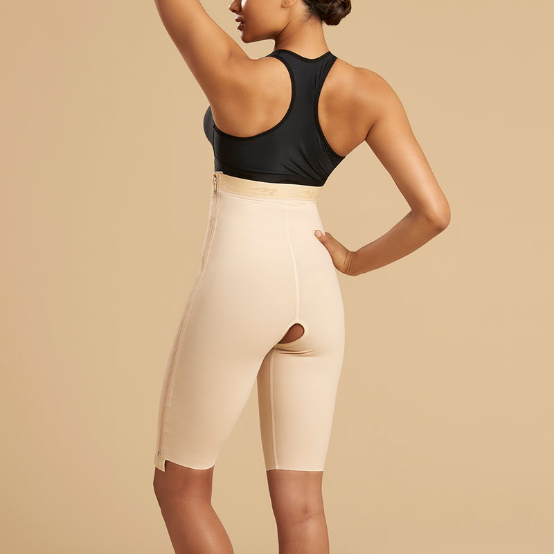 Marena Recovery style LGS-SZ Thigh length compression girdle with separating zipper, front view in beige