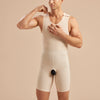 Marena Recovery style MB2 Men's Sleeveless compression zipperless bodysuit, front shoulder strap detail view in beige
