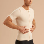 Marena Recovery style MCV-SS Short sleeve compression vest with front zipper, side pose view in beige