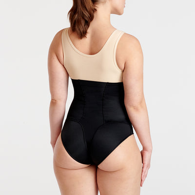 Marena Shape style ME-221 High-waist compression brief back view, in black