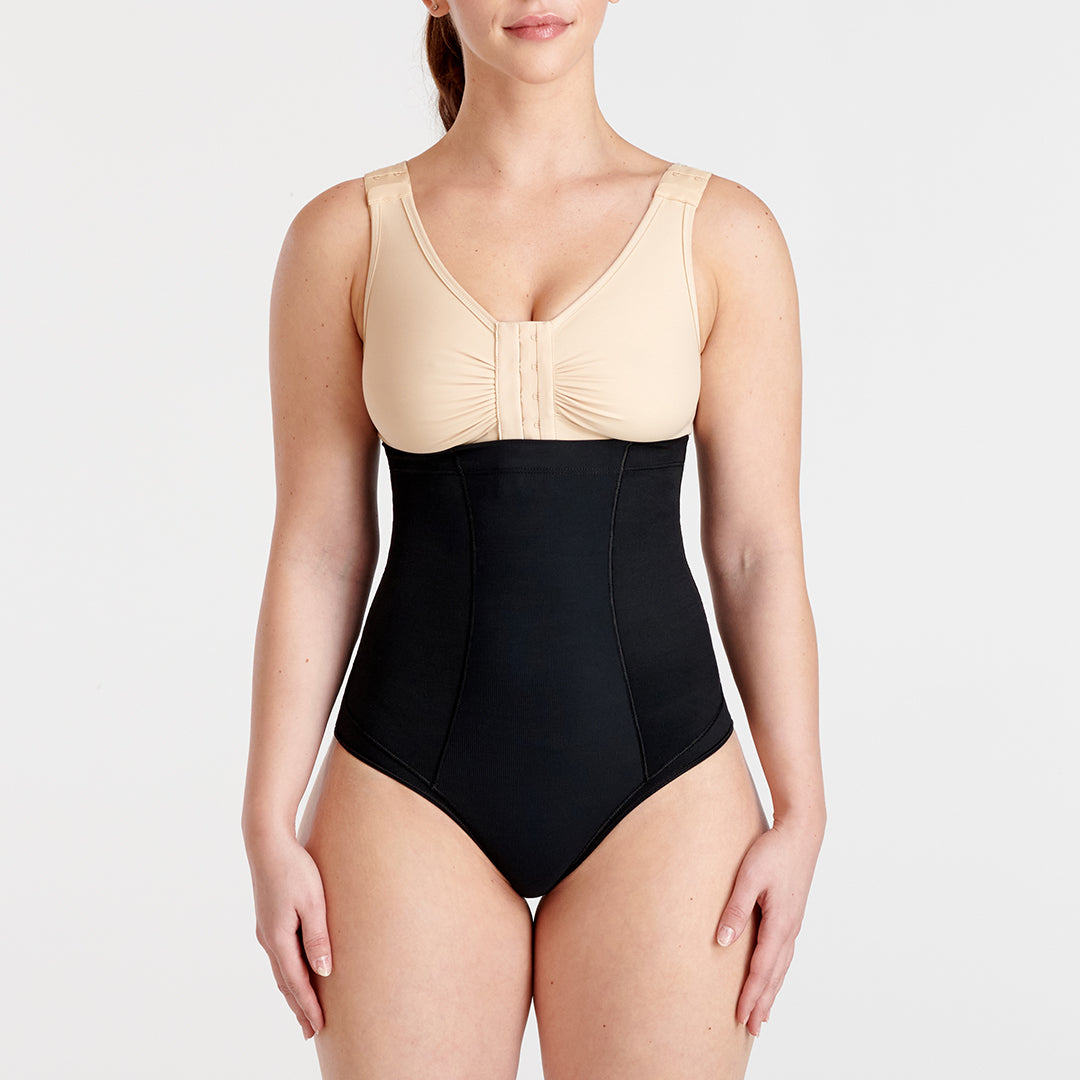 Marena Shape style ME-221 High-waist compression brief front view, in black