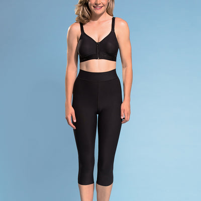 Marena  Shape style ME-501 High-waist compression capri length  shorts front view, in black