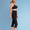 Marena Shape style ME-501 High-waist compression capri length shorts side view, in black