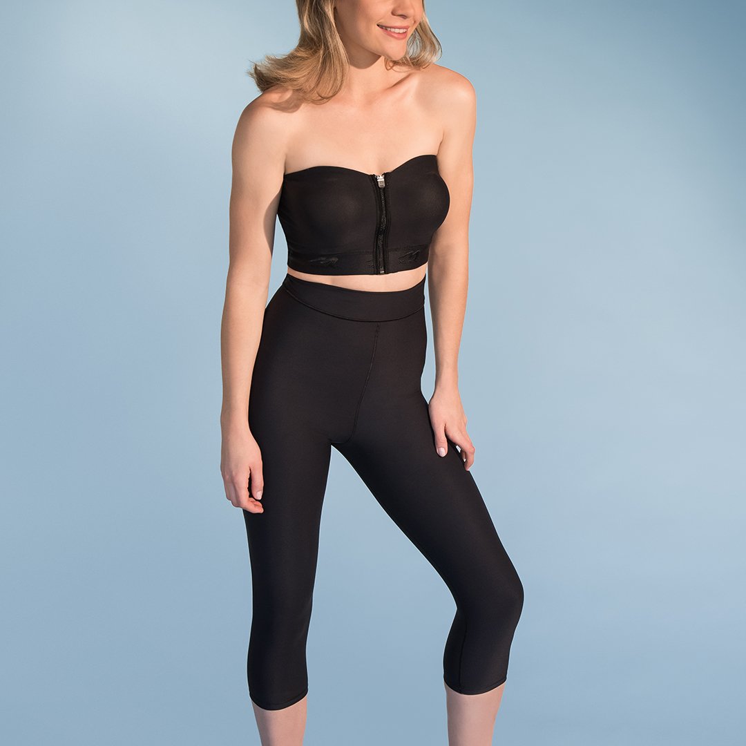 Marena Shape style ME-521 High-waist compression capris front view, in black