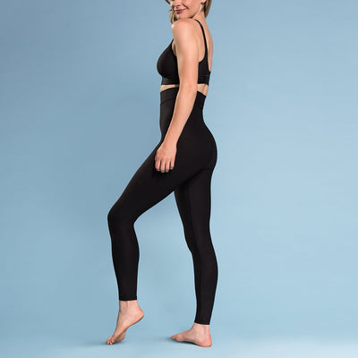 Marena Shape style ME-621 High-waist compression legging side pose view, in black