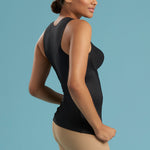 Marena Shape style ME-806 Easy-On pocket compression cami side detail view, in black