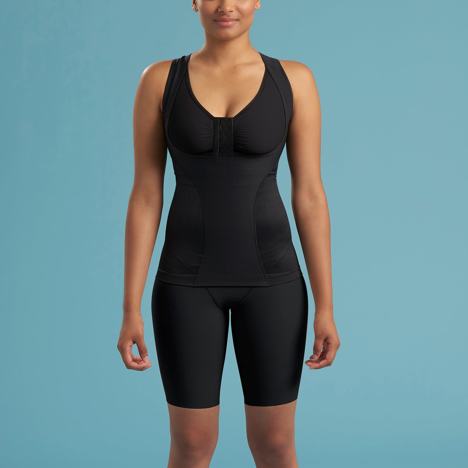 Marena Shape style ME-807 Wear-your-own-bra compression camisole front view, in black
