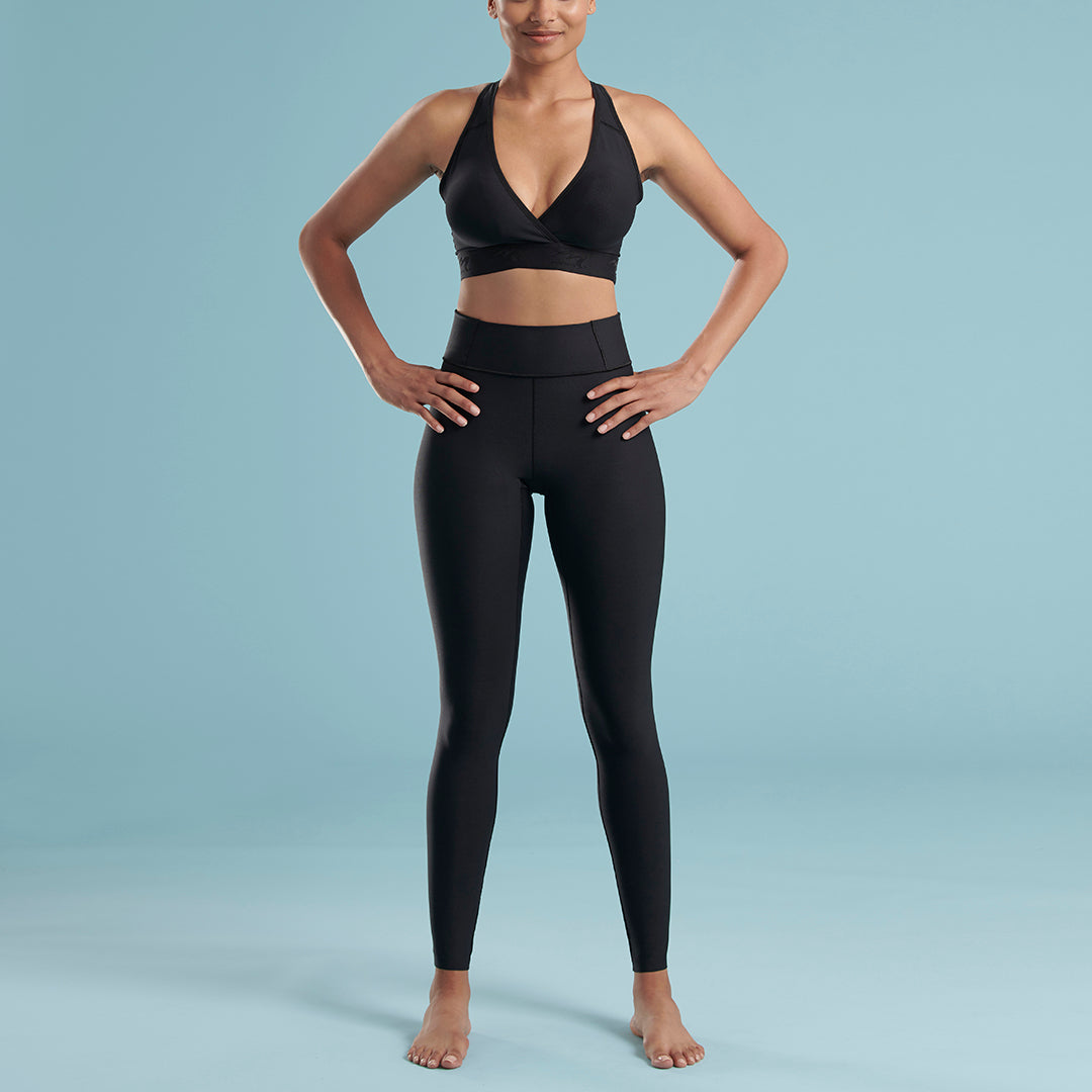 Marena Shape style ME-611 high waisted compression Travel  legging, front view in black