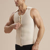Marena Recovery style MHV Sleeveless front zipper compression vest in beige, showing male model zipping up garment.