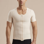 Marena Recovery style MHV-SS Short sleeve Compression vest with front zipper, front view in beige
