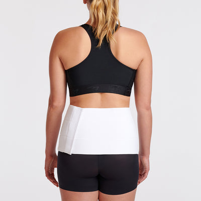 Marena Maternity™ Post-Pregnancy abdominal binder, back view, shown in white