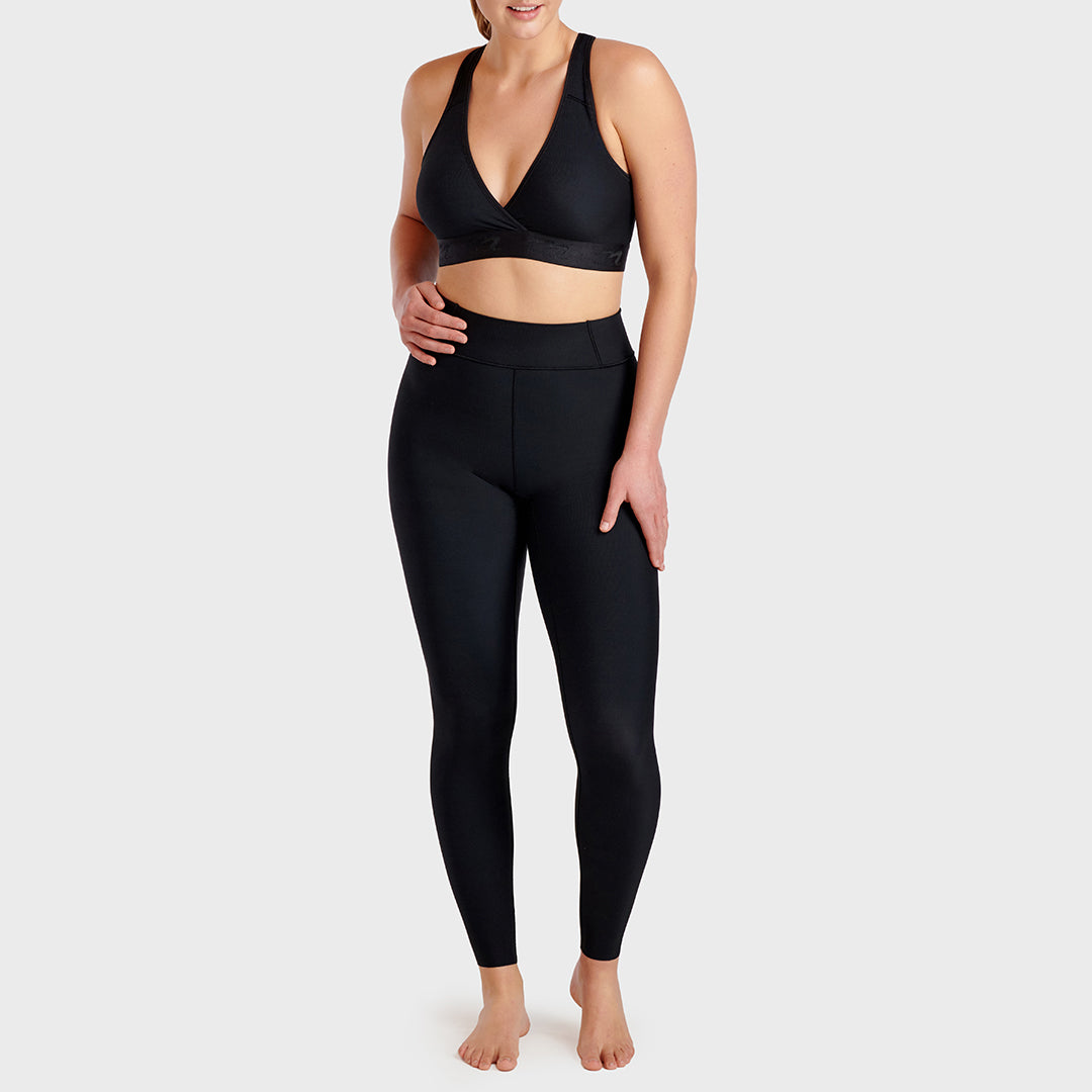Marena Maternity™ Post-Pregnancy compression leggings,  front view, shown in black