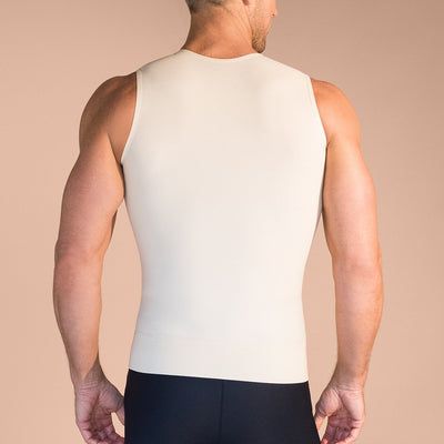 Marena Recovery style MV Sleeveless compression vest with front zipper, back view in beige
