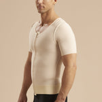 Marena Recovery style MV-SS Short Sleeve compression vest with front zipper, side pose view in beige