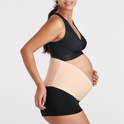 Marena Maternity™ Bump & Back Support Belt, side pose, shown in beige