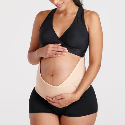Marena Maternity™ Bump & Back Support Belt, front pose, shown in beige