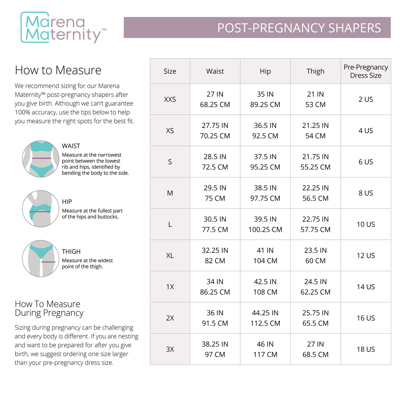 Marena Maternity™- Post-Pregnancy Wrap Bra Size Chart - The Marena Group,  LLC