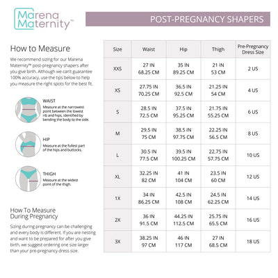 Marena Maternity™ Post-Pregnancy Shapers Size Chart