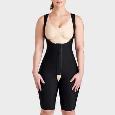 Female Curves Bodysuit With Hidden Reinforcement Panels Short Length, front view in black