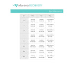 Marena Men's Recovery size chart, waist hips thigh  point of measure