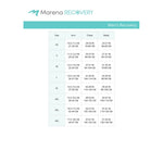 Marena Men's Recovery size chart, arm, chest waist point of measure