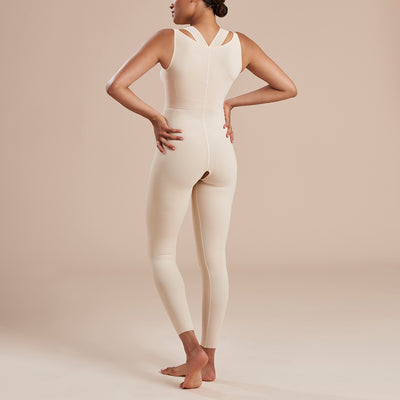 Marena Recovery style SFBHL ankle length compression girdle with high back , back view in beige