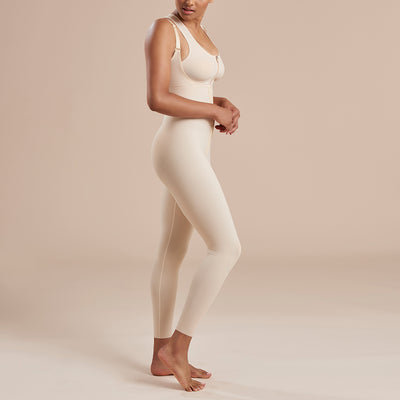 Marena Recovery style SFBHL ankle length compression girdle with high back , side view in beige
