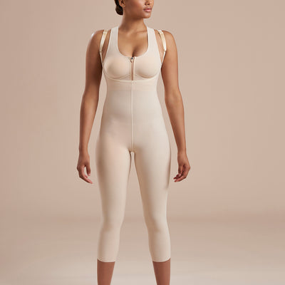 Marena Recovery style SFBHM2 capri length compression girdle with high back no closures,  front view in beige