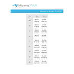 Marena Women's Shape Classic size chart, bust waist point of measure