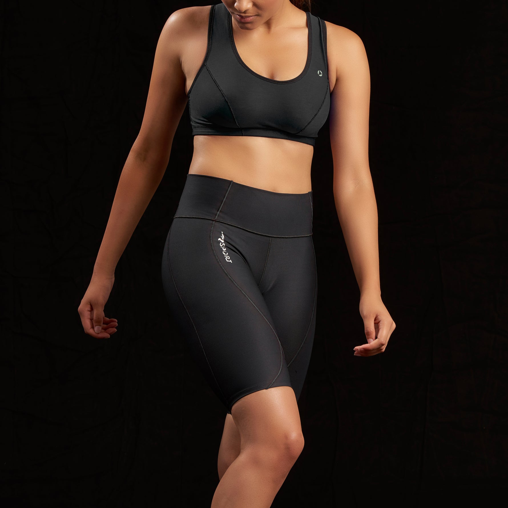 Marena Sport style 224 Core Natural Waist compression short front pose view, in black 