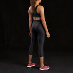 Marena Sport style 225 Core Natural Waist Capri length compression legging back view, in black 