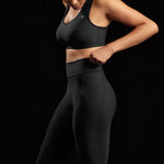Marena Sport style 226 Natural waist compression legging, side detail view in black