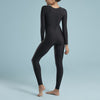 Marena Shape style VA-01 VerAmor Long-sleeve petite inseam compression bodysuit, back view in black