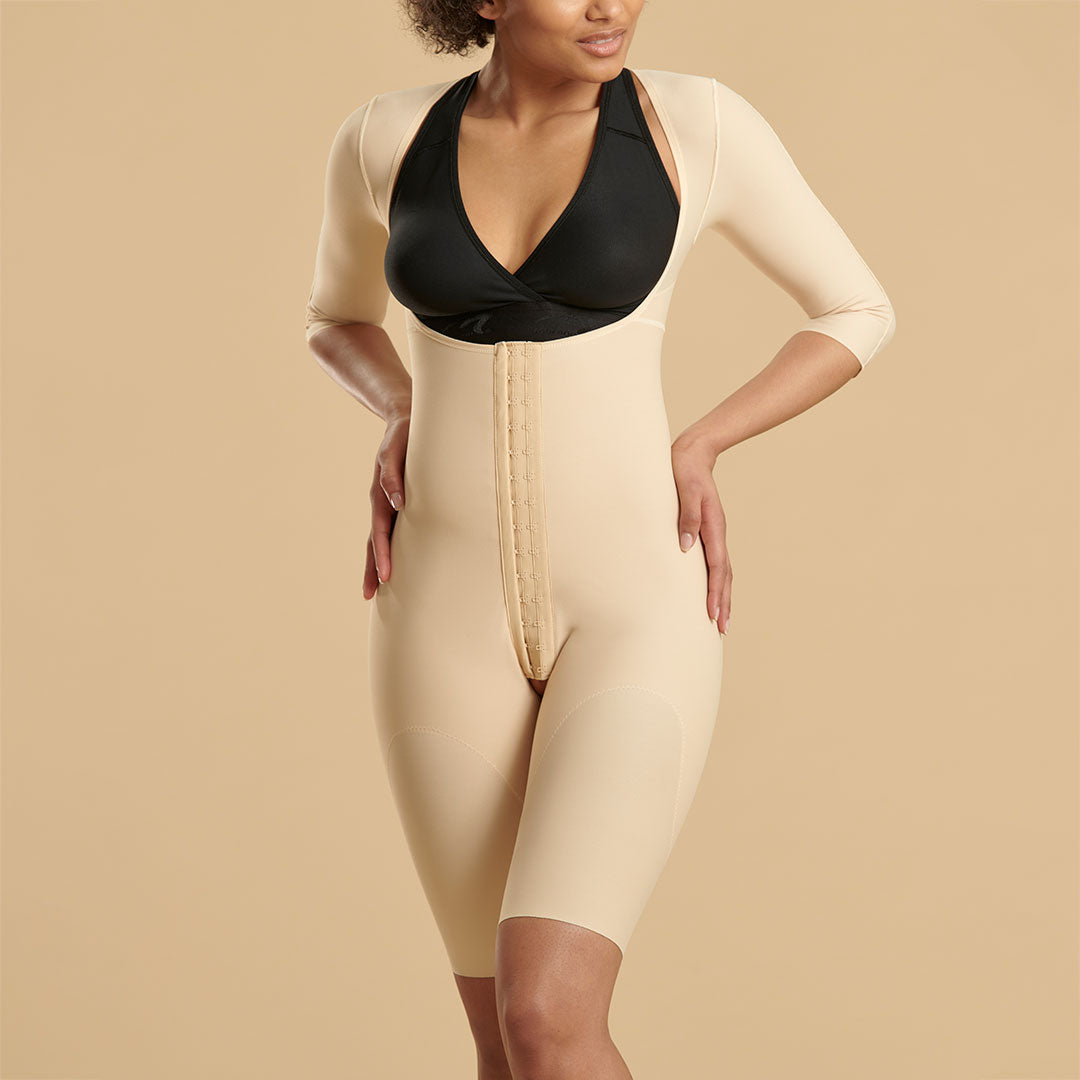 Reinforced Bodysuit with Sleeves and Layered Panels - Short Length - Style No. FBHRSSM