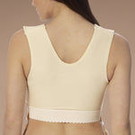 Marena Recovery style FVNSP sleeveless compression vest with pouch, close up back view in beige