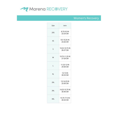 Marena Women's Recovery size chart, arm point of measure