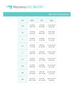 Marena Women's Recovery size chart, waist, hips and thighs point of measure