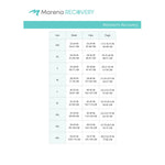 Marena Women's Recovery size chart, waist, hips, thigh points of measure